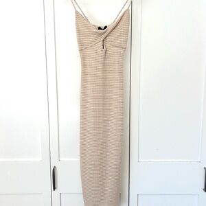 Beige Knit Maxi Slip Dress with Twist Front